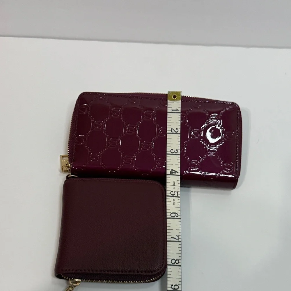Bebe Maroon Wallet Duo with Gold Accents